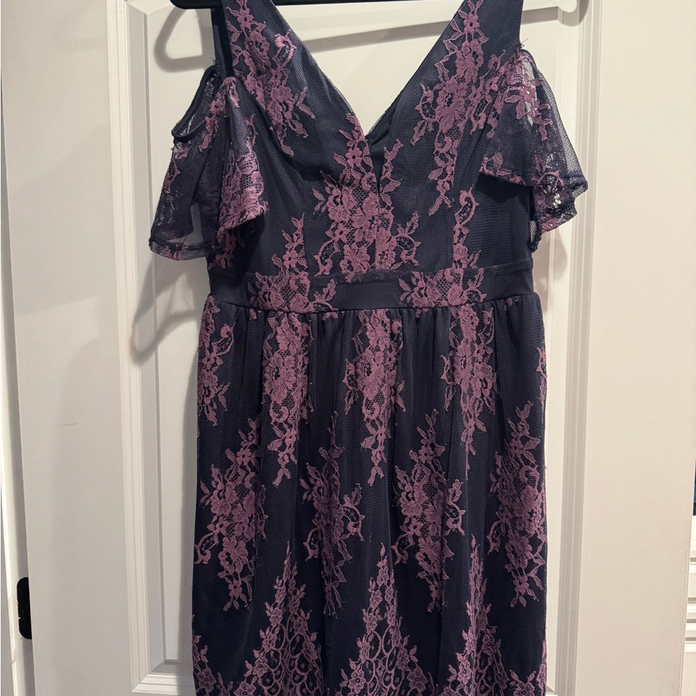 VENUS Navy and Pink Lace Midi Dress